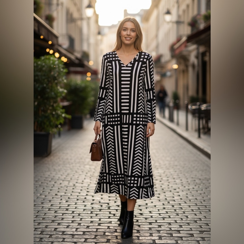 Ashro Monochrome Long Sleeve Maxi Dress